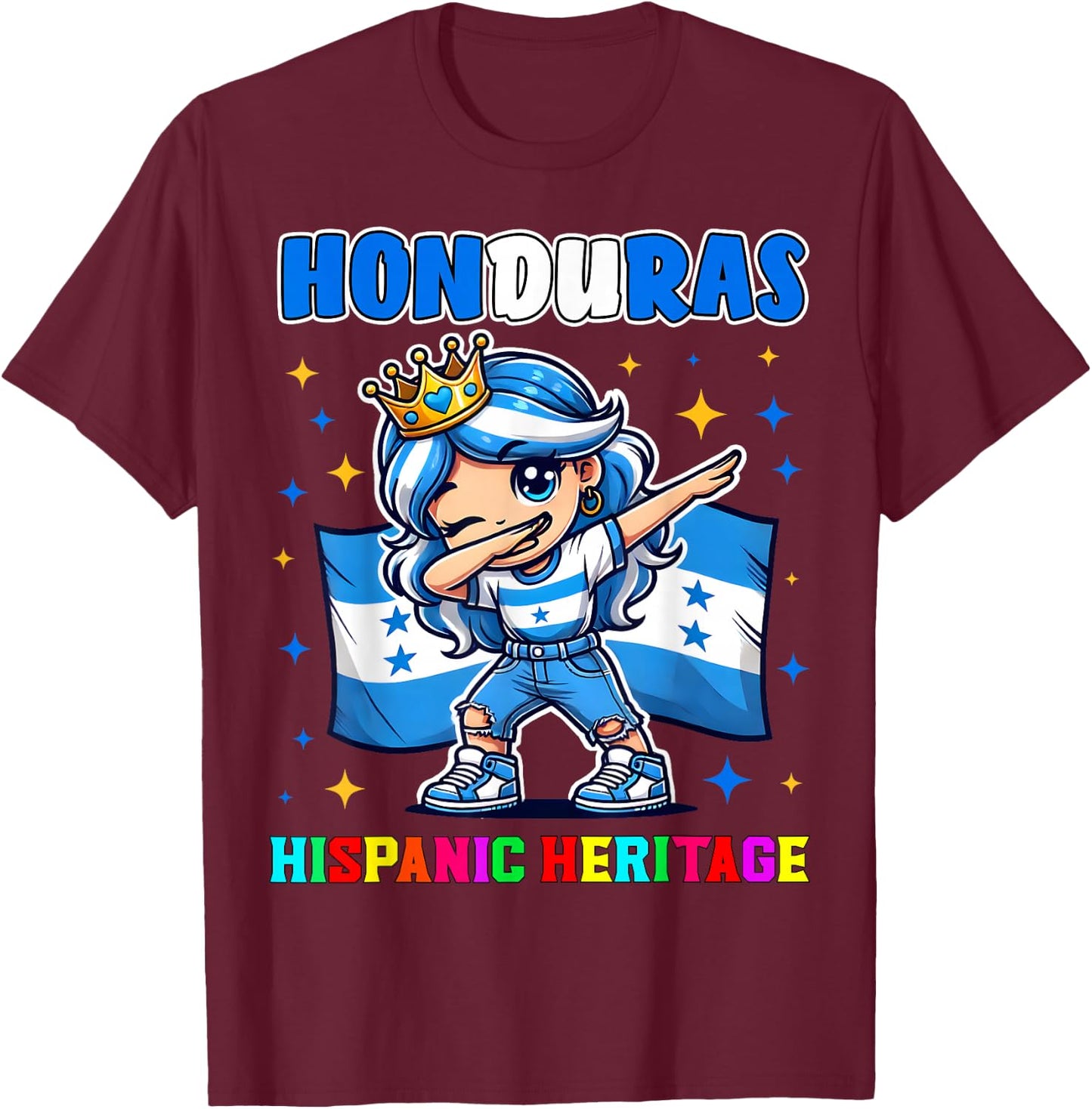 Honduras Dabbing Girl Hispanic Heritage Celebration for Kids T-Shirt - T-Shirt | Maroon