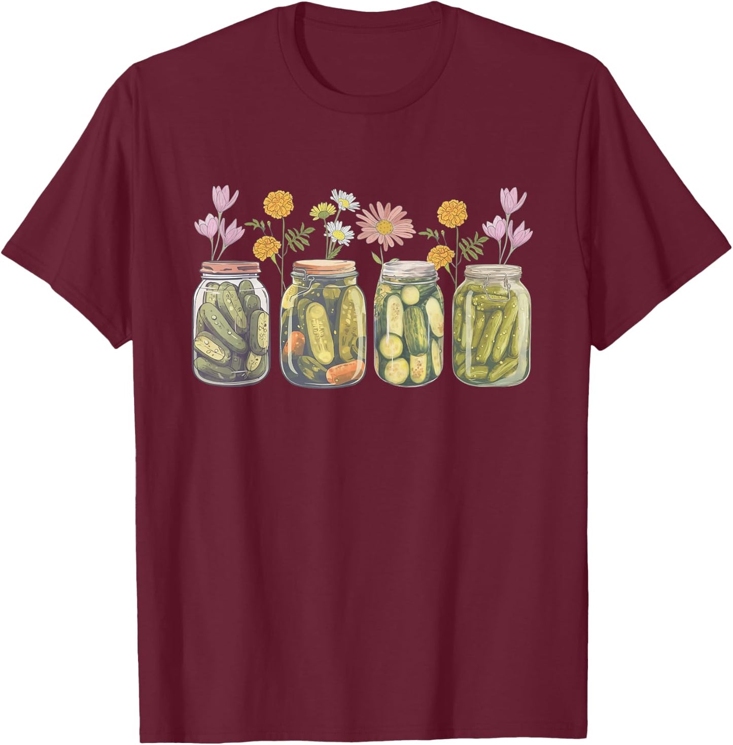Vintage Canned Pickles Wildflower Canning Season Pickle Jar T-Shirt - T-Shirt | Maroon