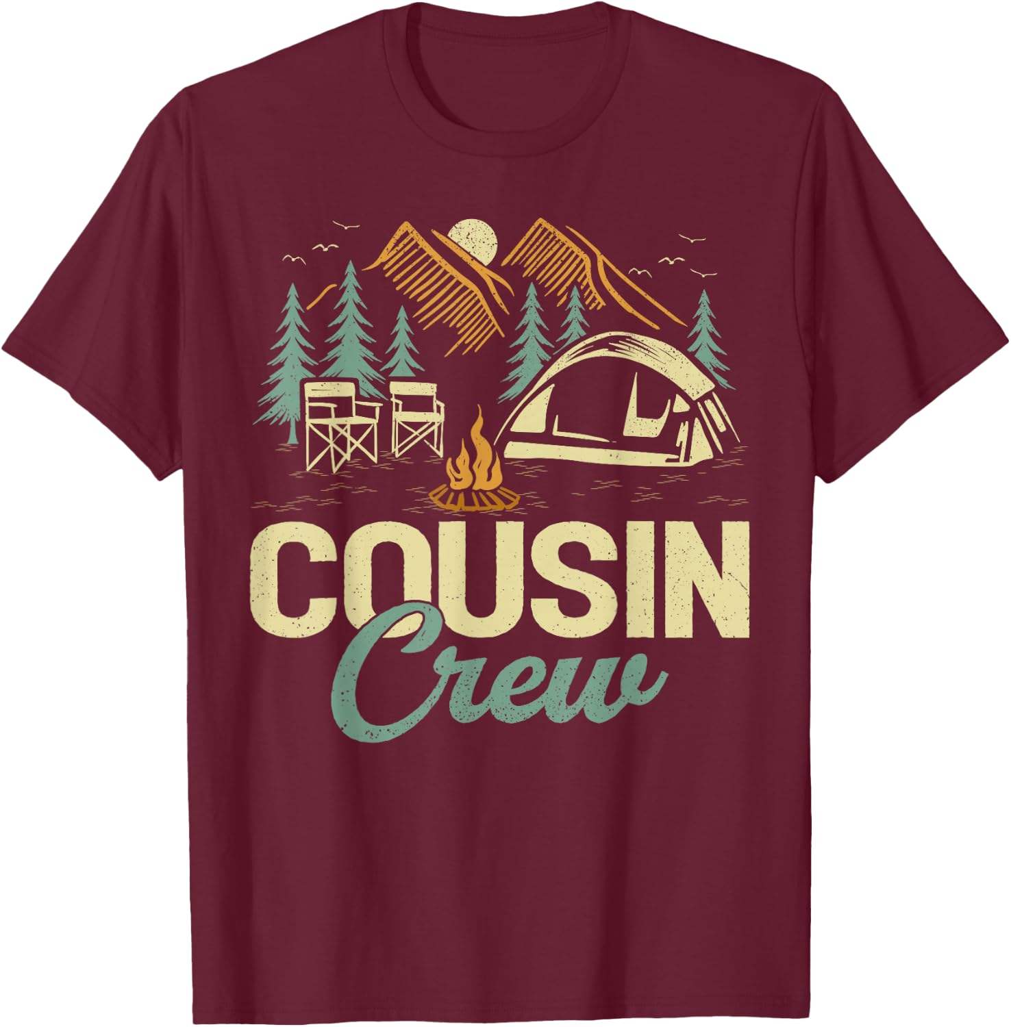 Adventure Mountain Camper Cousin Crew Camping T-Shirt - T-Shirt | Maroon