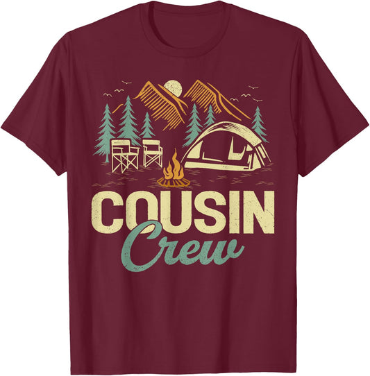 Adventure Mountain Camper Cousin Crew Camping T-Shirt - T-Shirt | Maroon