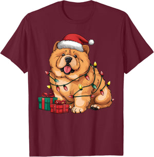 Xmas Lighting Santa Hat Chow Chow Dog Christmas Women Kids T-Shirt - T-Shirt | Maroon
