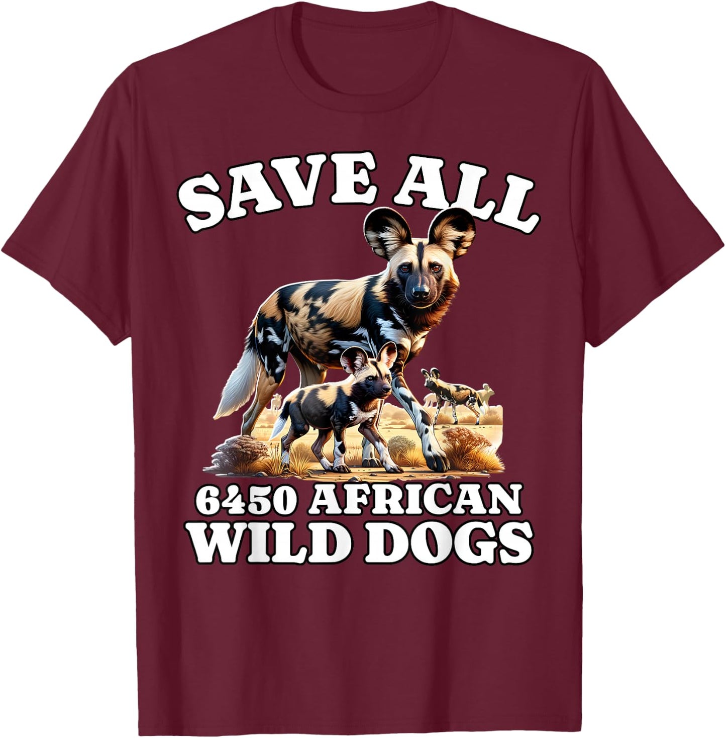 Save African Wild Dog T-Shirt - T-Shirt | Maroon