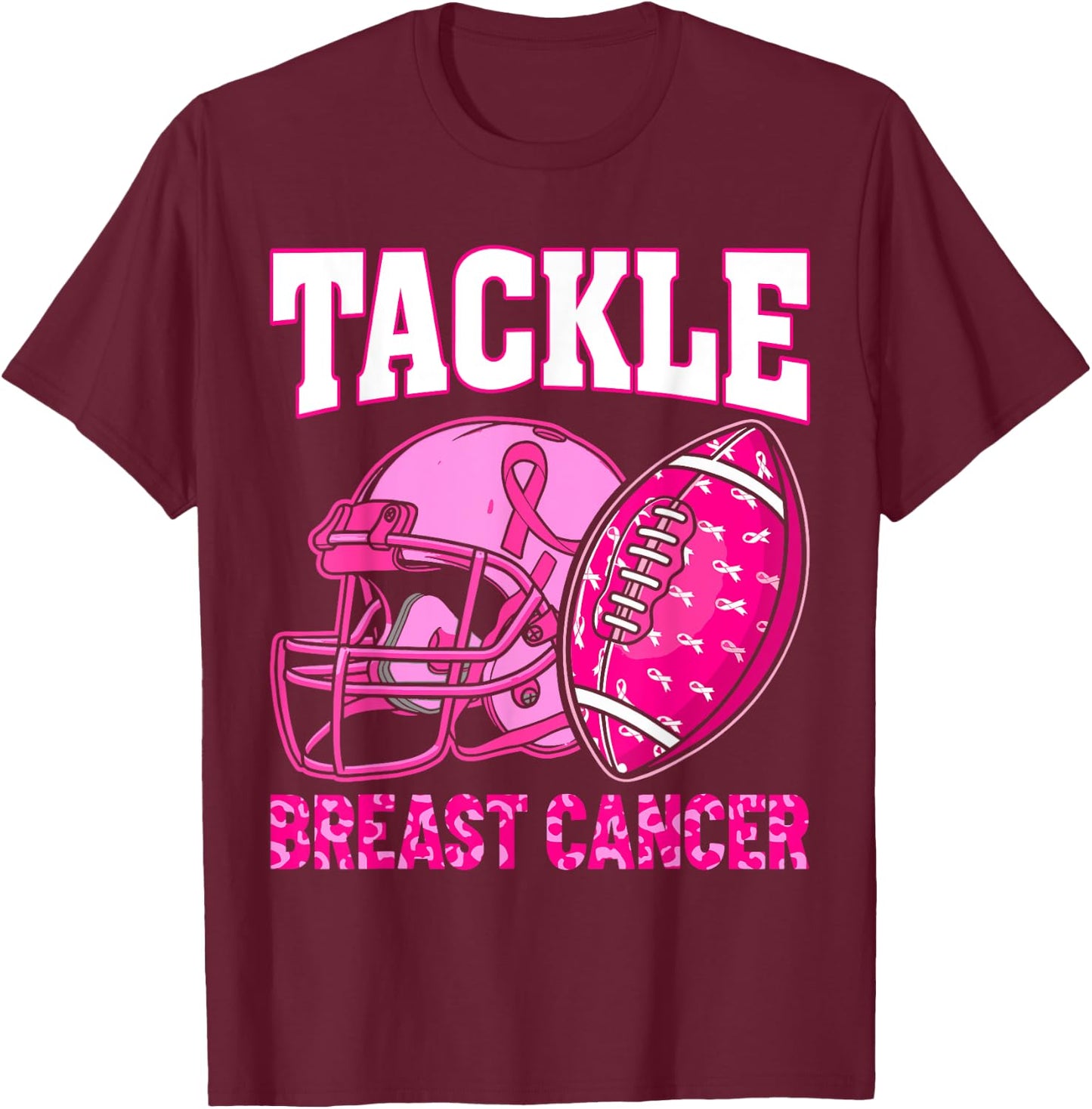 Tackle Breast Cancer Awareness American Football Women Kids T-Shirt - T-Shirt | Maroon