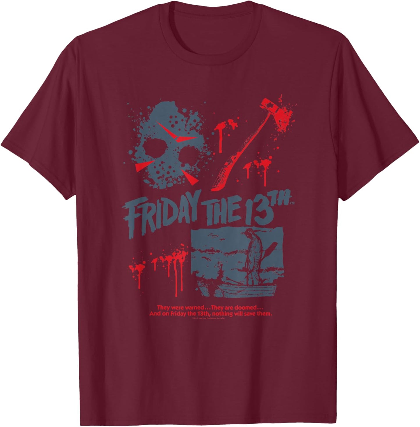 Friday The 13th Jason Mask Bloody Weapon T-Shirt - T-Shirt | Maroon