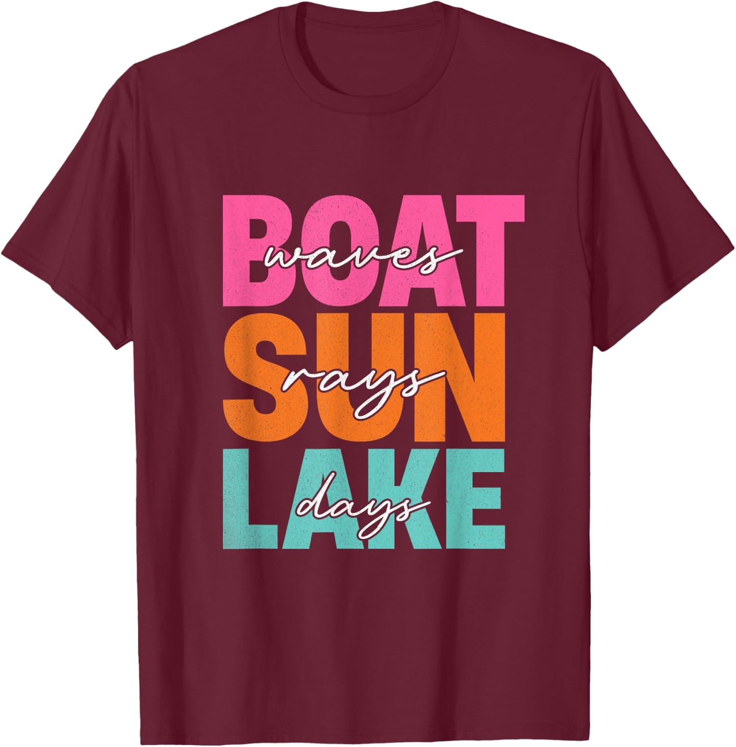 Boat Waves Sun Rays Lake Days Family Summer Vacation Retro T-Shirt - T-Shirt | Maroon