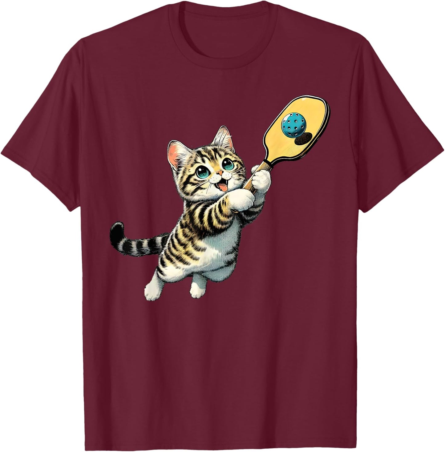 Funny Kitten Playing Pickleball Cute Cat Pickleball Player T-Shirt - T-Shirt | Maroon
