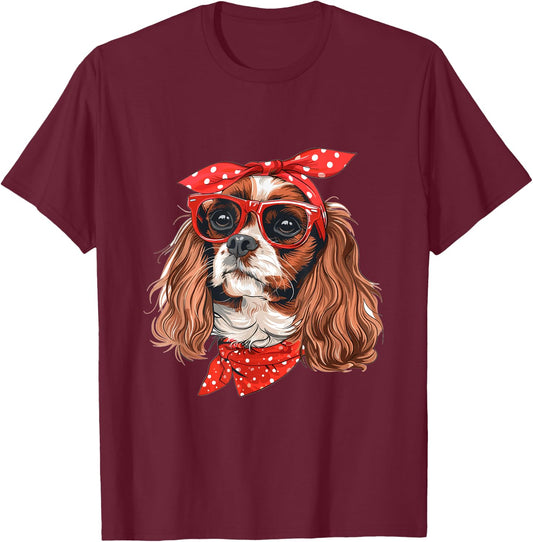 Cavalier King Charles Spaniel Mom Bandana Dog Breed Graphic T-Shirt - T-Shirt | Maroon