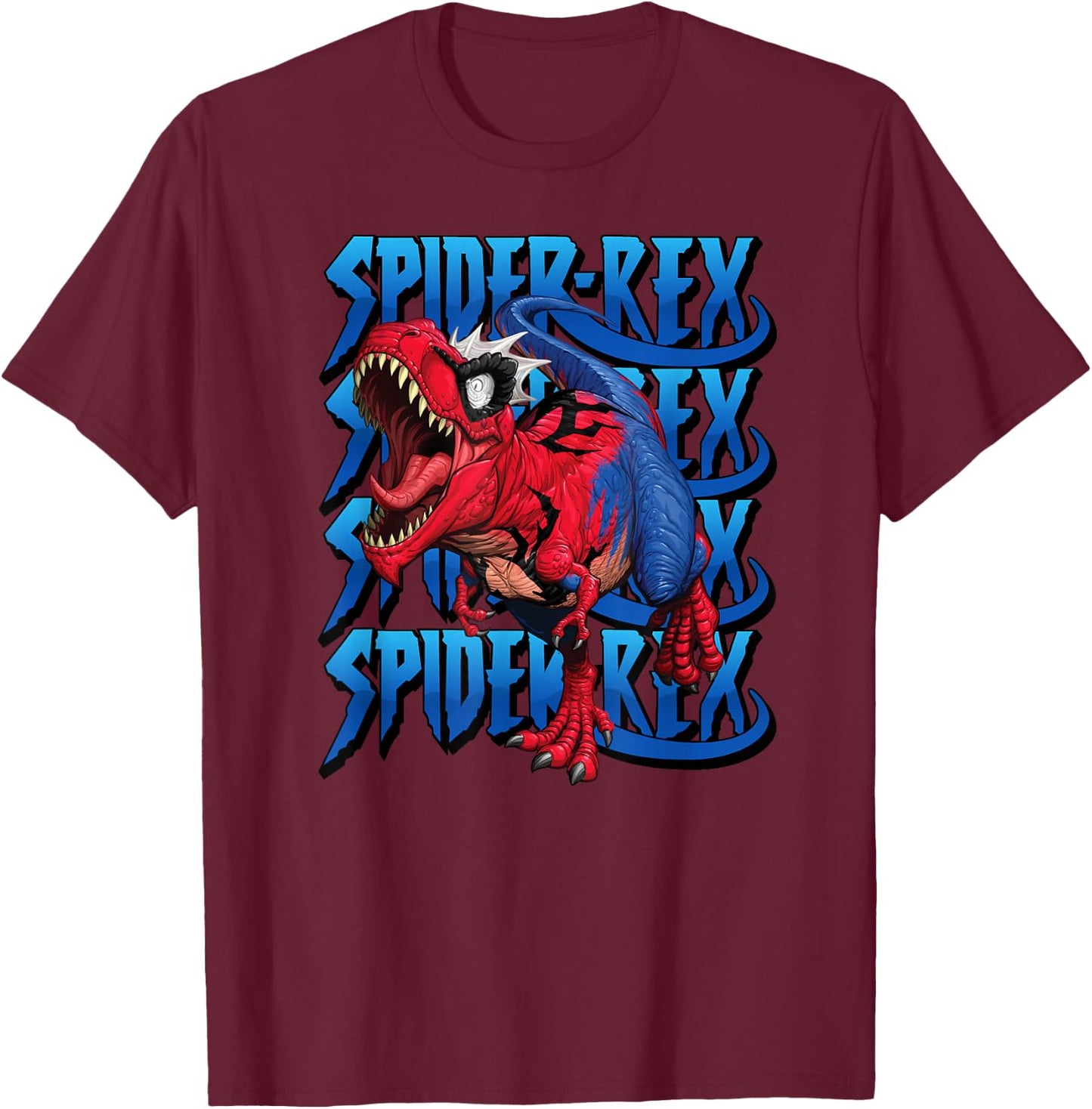 Marvel Spider-Rex Dinosaur Run Logo Stack T-Shirt - T-Shirt | Maroon