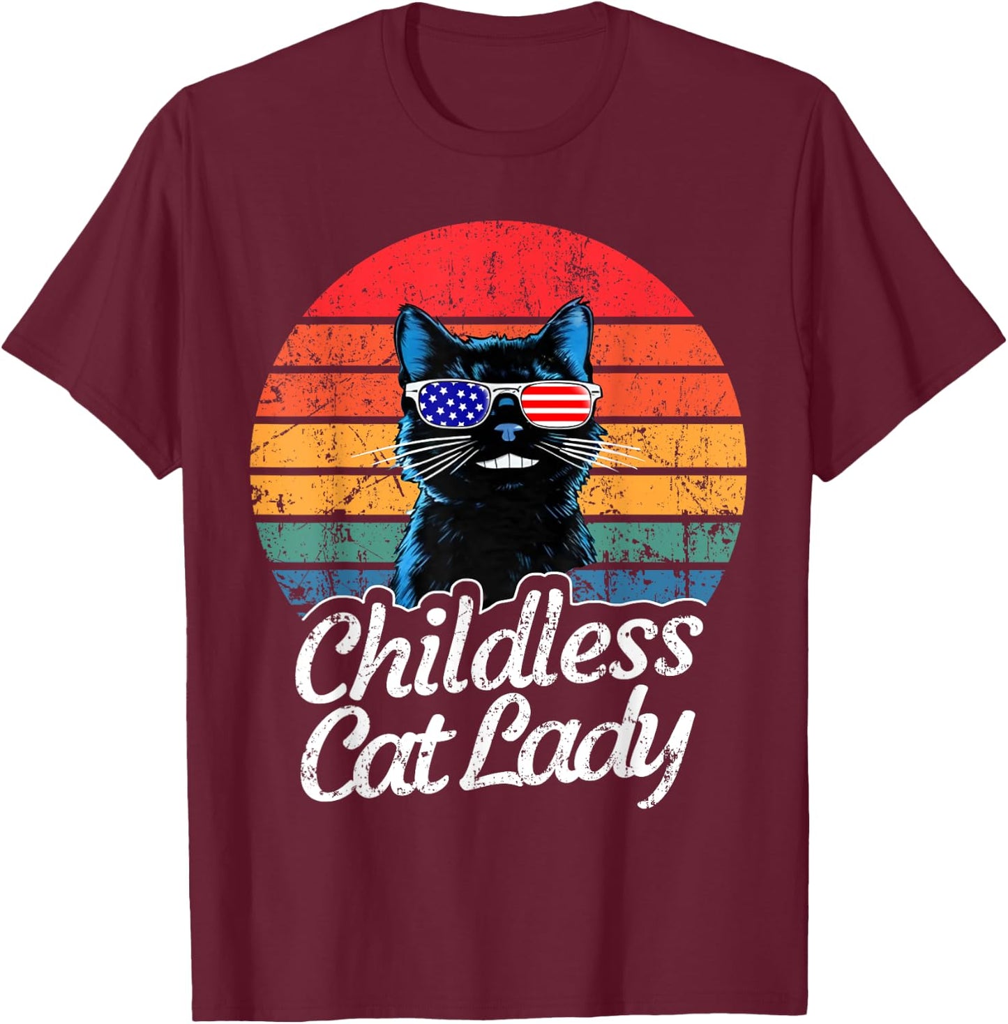 This Childless Cat Lady is Voting Kamala-Harris 2024 Retro T-Shirt - T-Shirt | Maroon