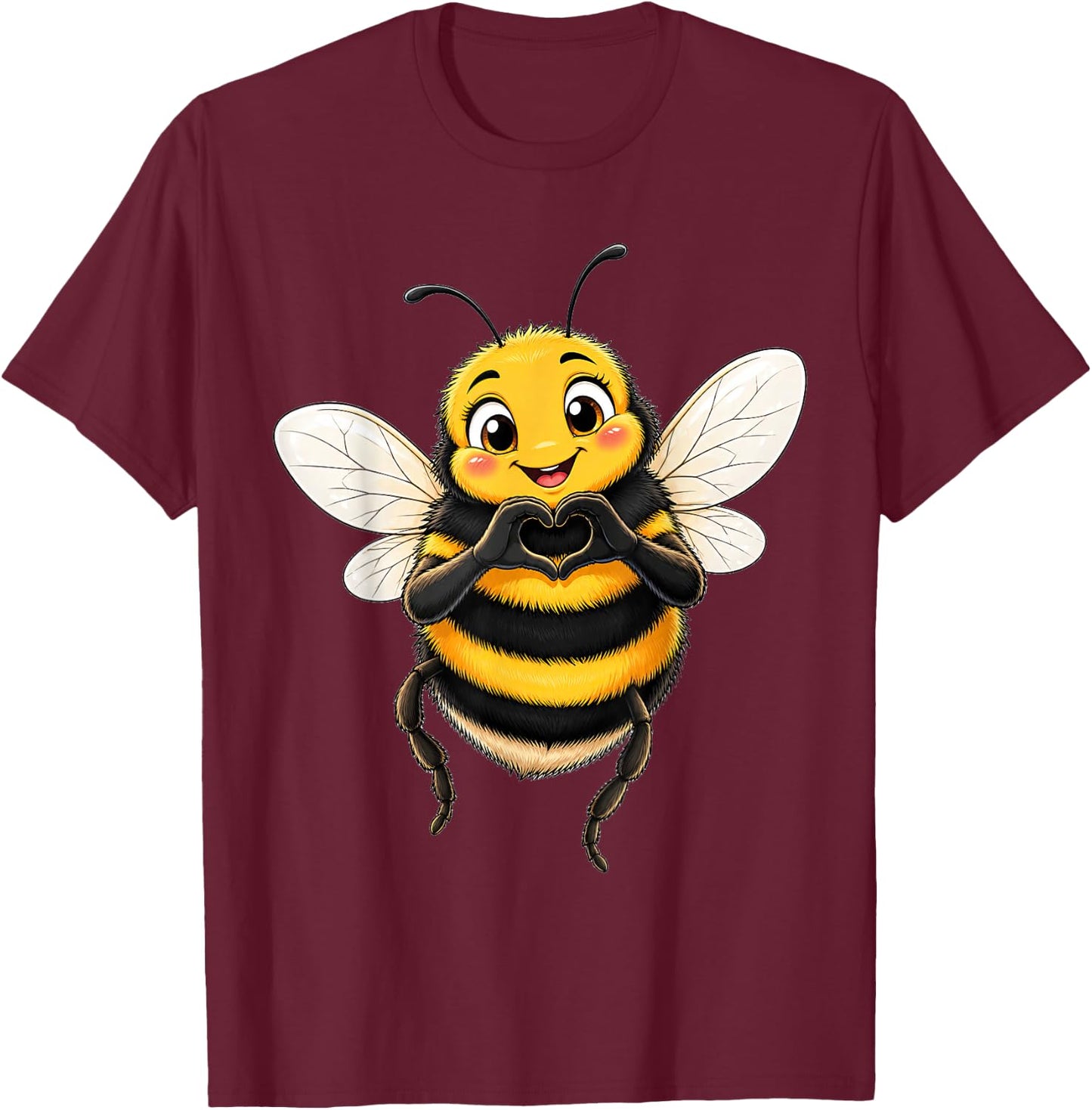 Bumblebee with Heart | Cute Bumblebee with Heart Symbol T-Shirt - T-Shirt | Maroon