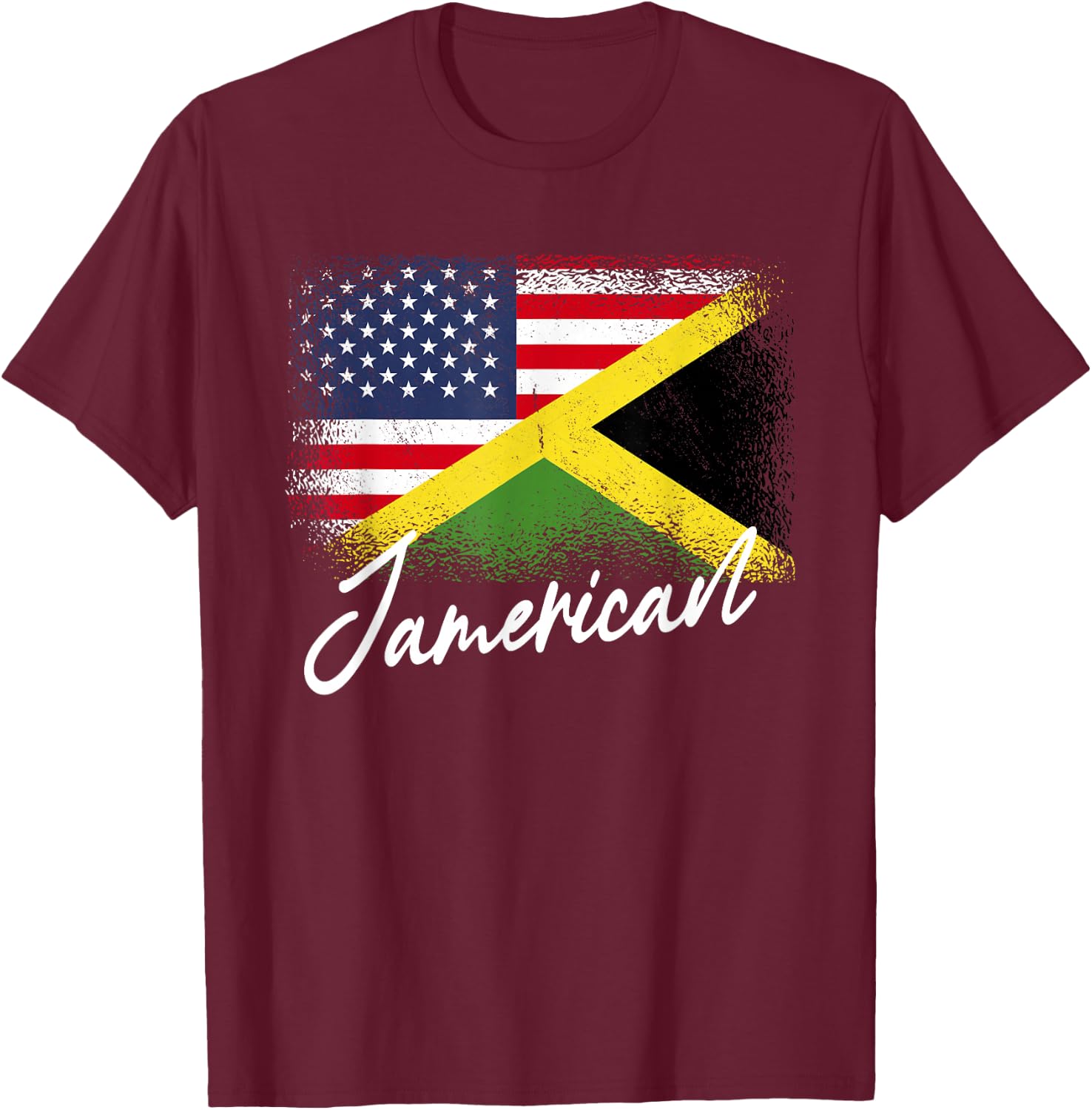 Jamerican - American Jamaican Roots America Jamaica Flag T-Shirt - T-Shirt | Maroon