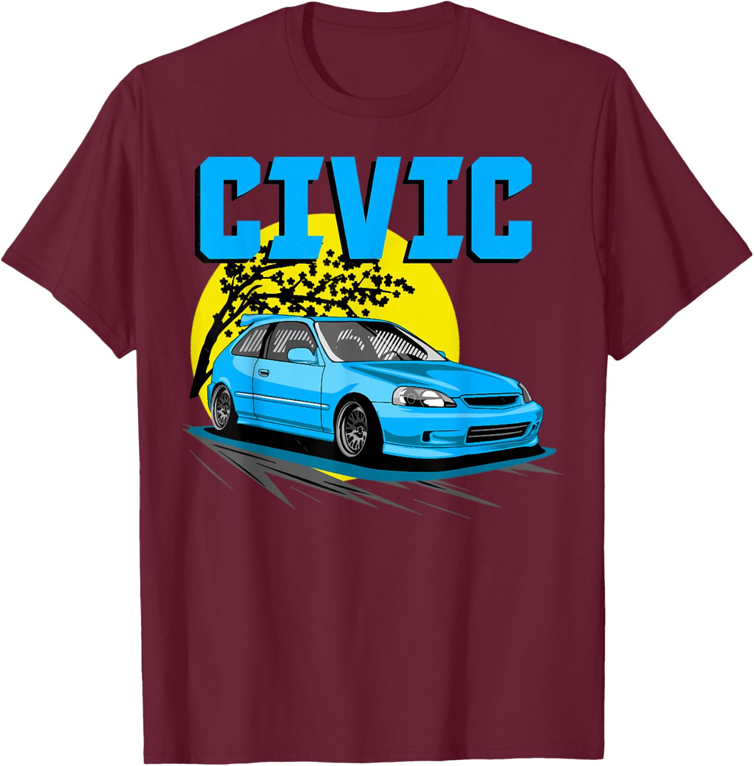 1997 CIVIC eg ek type r Hatchback car , Small, Black T-Shirt - T-Shirt | Maroon