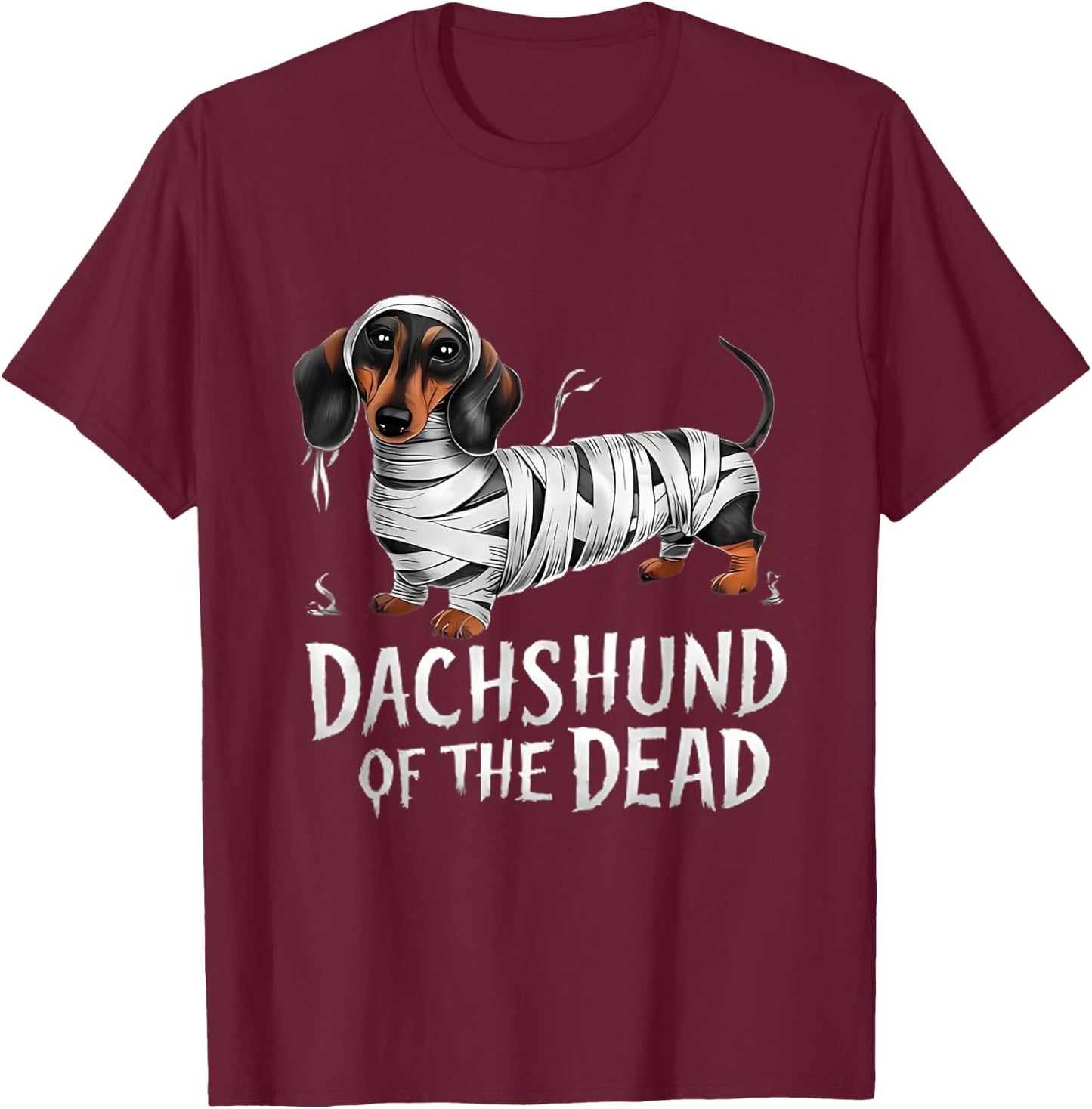 Dachshund of Dead Halloween Mummy Dog T-Shirt - T-Shirt | Maroon