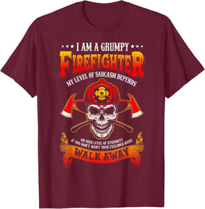 I'm A Grumpy Firefighter My level Of Sarcasm Firefighter T-Shirt - T-Shirt | Maroon