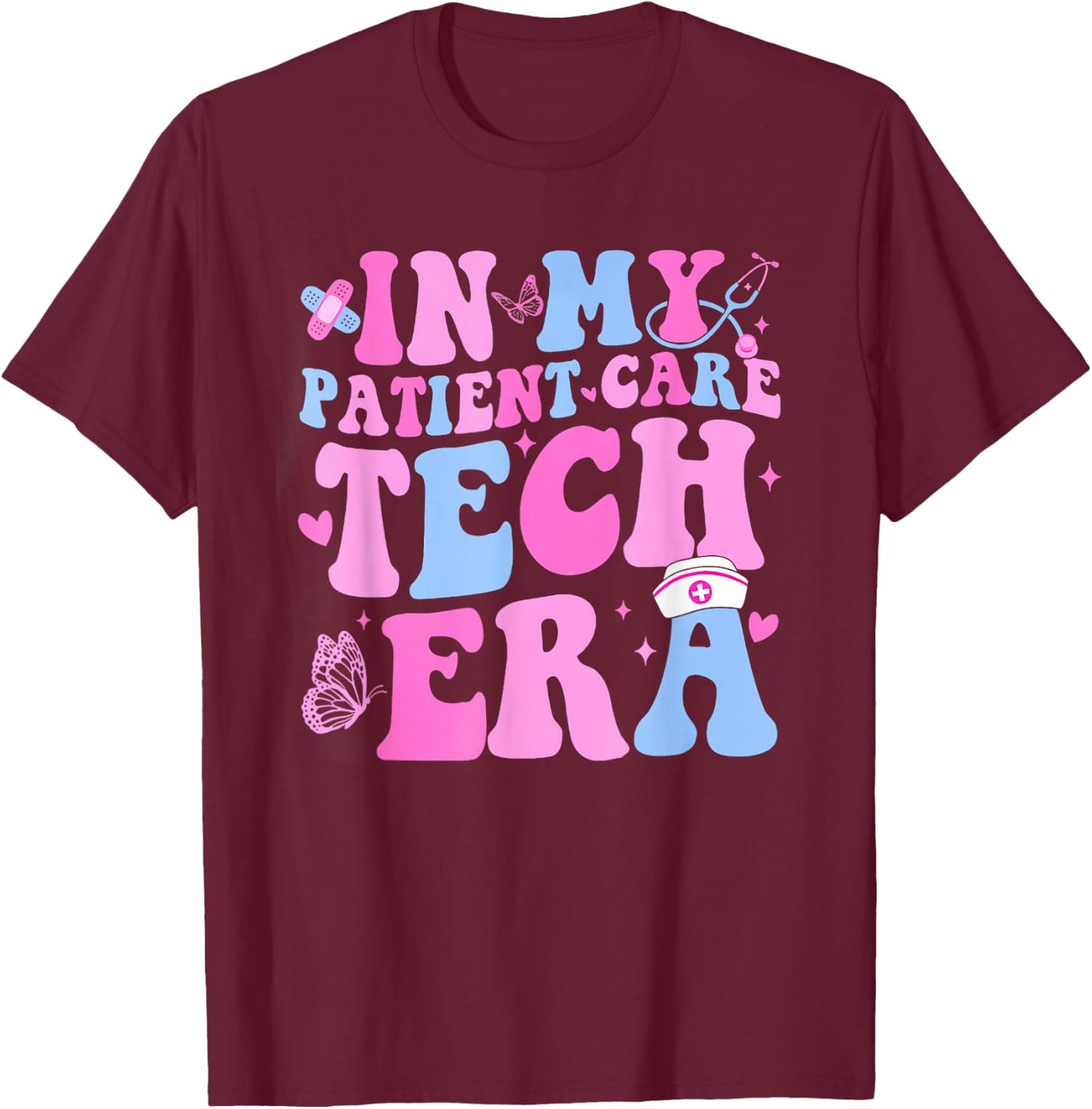 Retro Groovy in My Patient Care Technician Era Pct Nurse Cna T-Shirt - T-Shirt | Maroon