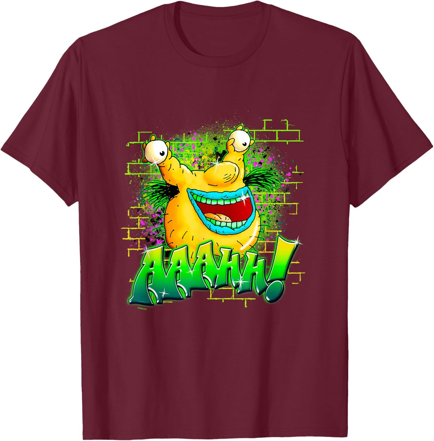 Aaahh!!! Real Monsters Krumm Neon Brick Wall Vintage Badge T-Shirt - T-Shirt | Maroon