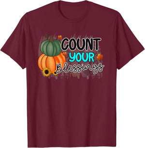 Count Your Blessings Cute Thanksgiving T-Shirt - T-Shirt | Maroon