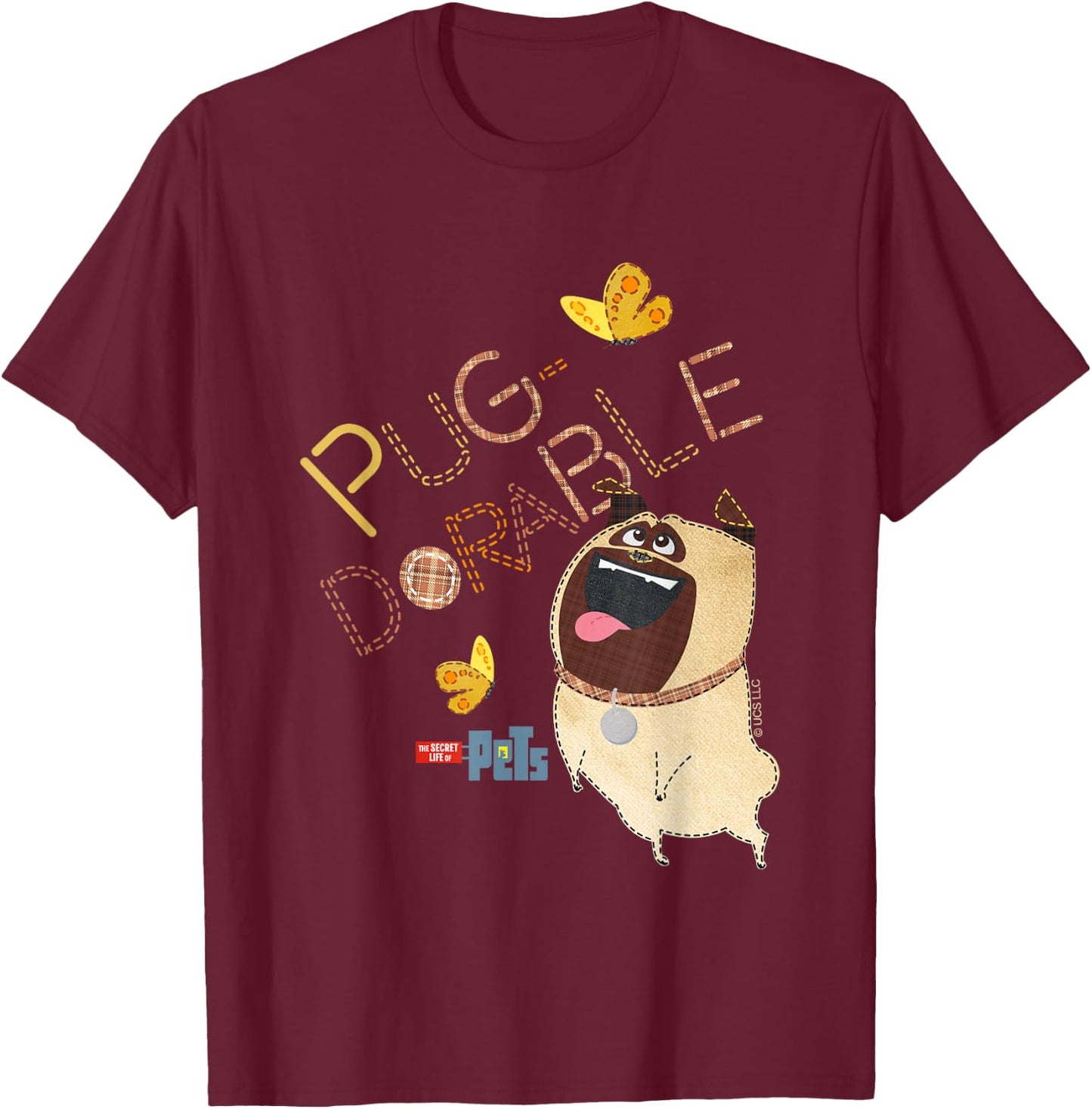 The Secret Life Of Pets Pug Dorable Playing Big Chest Poster T-Shirt - T-Shirt | Maroon