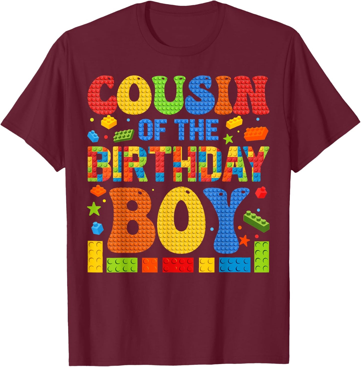 Cousin Of The Birthday Boy Building Block Birthday Party T-Shirt - T-Shirt | Maroon
