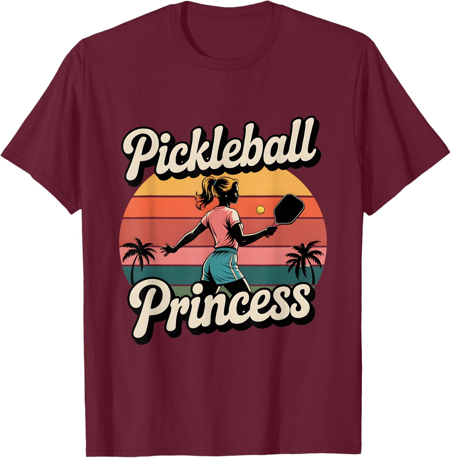 Pickleball Princess Retro Pickleball Girl With Paddle T-Shirt - T-Shirt | Maroon