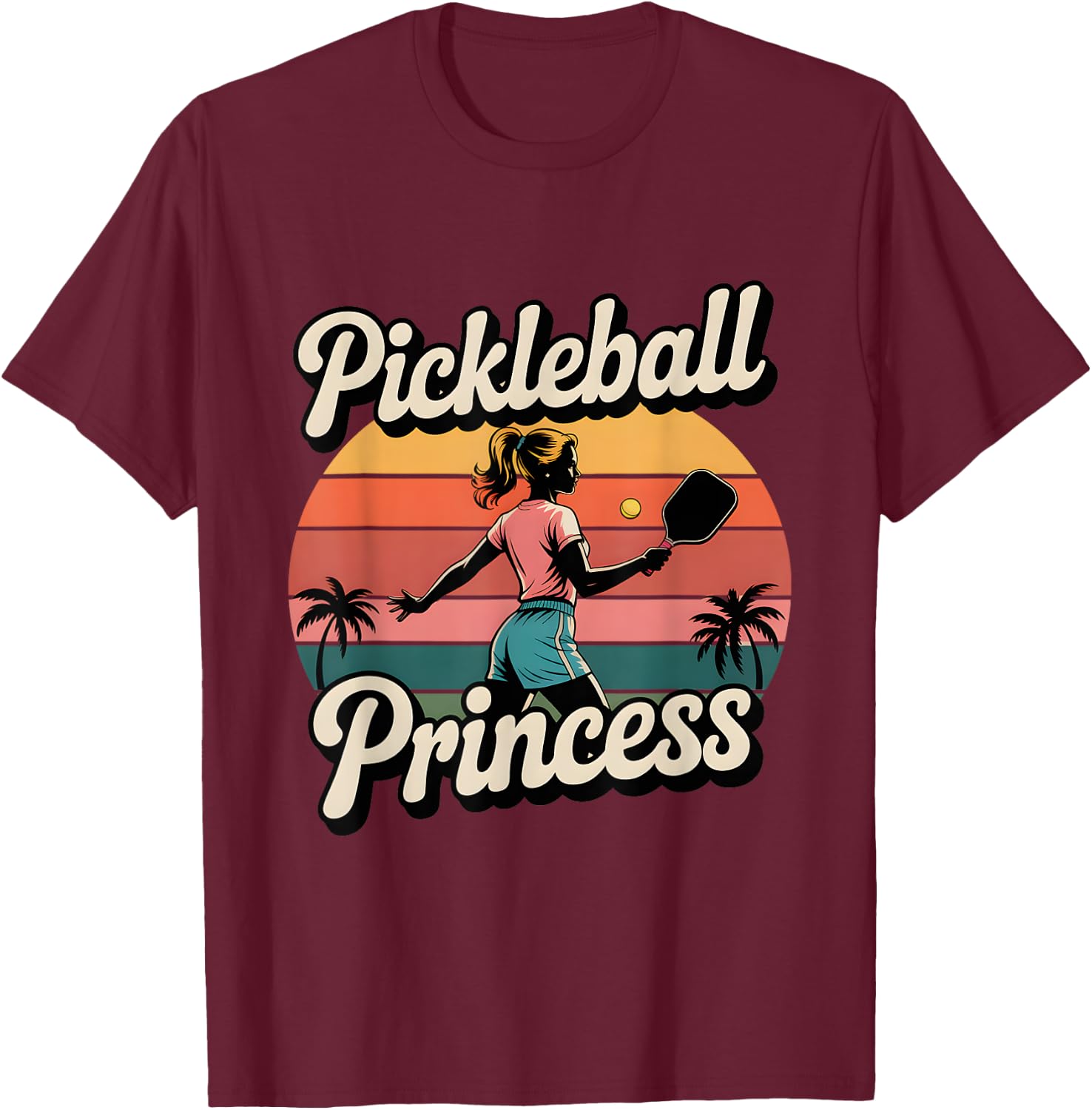 Pickleball Princess Retro Pickleball Girl With Paddle T-Shirt - T-Shirt | Maroon