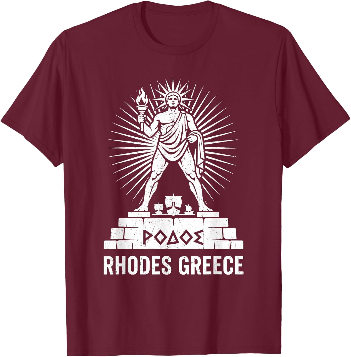 Rhodes Greece - Colossus of Rhodes Helios Greek Souvenir T-Shirt - T-Shirt | Maroon