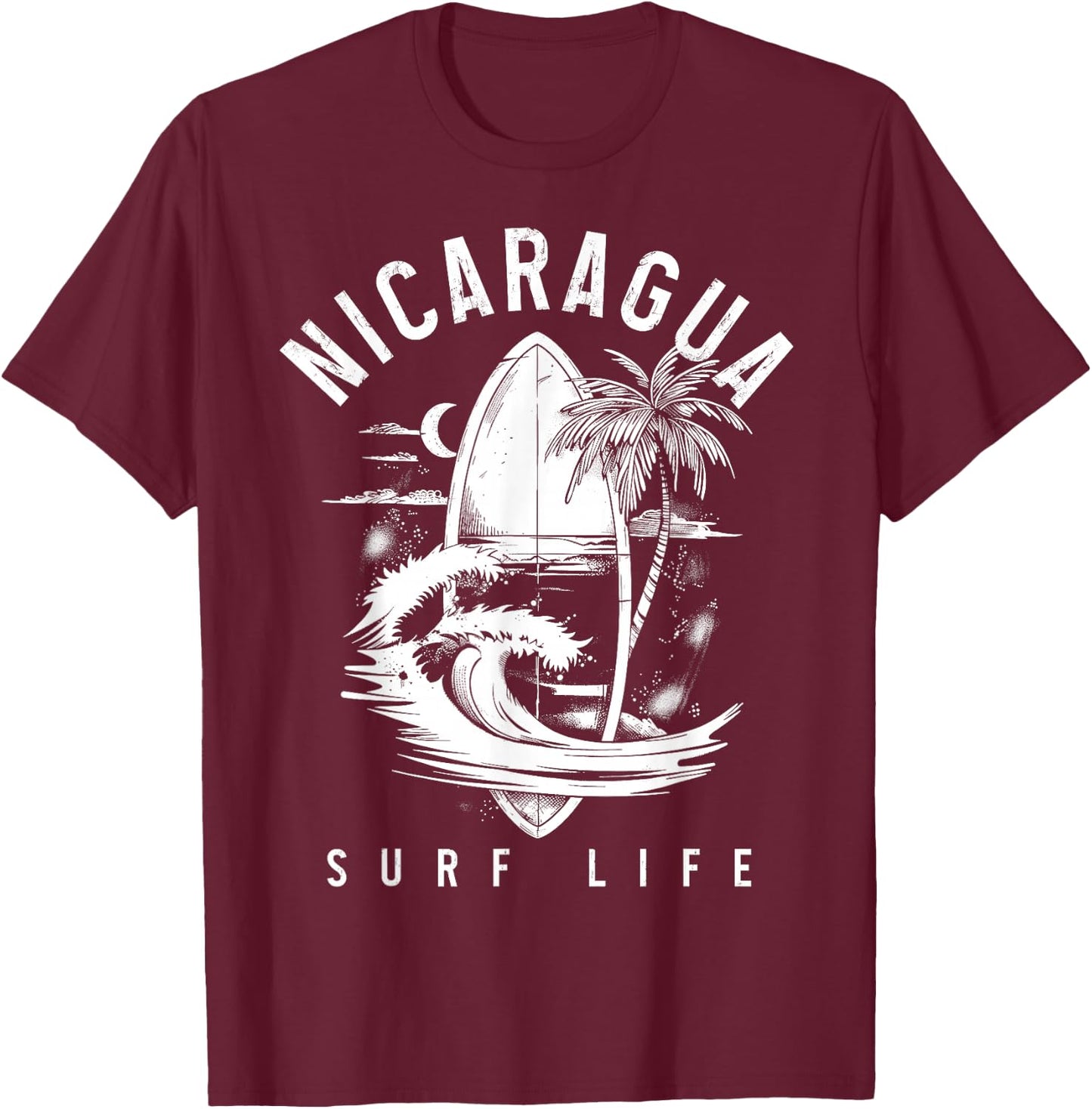 Nicaragua Nica Surf Vintage Surfing Surfer T-Shirt - T-Shirt | Maroon