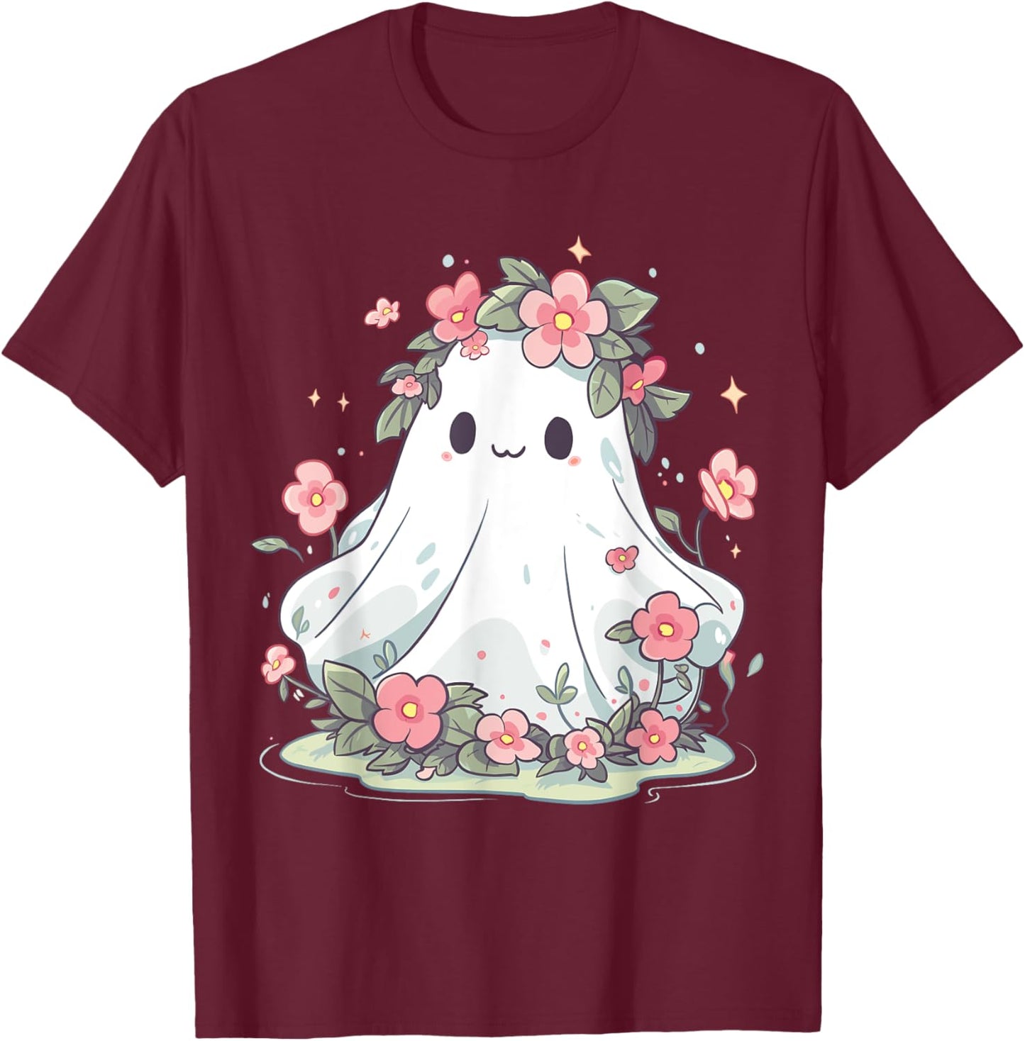 Halloween Shirt Floral Ghost Halloween Costume Girls Women T-Shirt - T-Shirt | Maroon