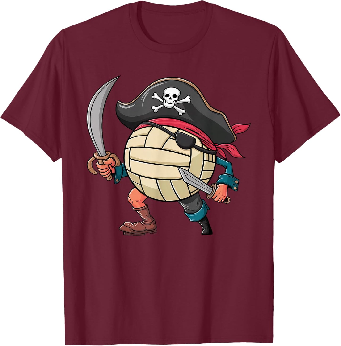 Volleyball Pirate Halloween Player Kids Pirate T-Shirt - T-Shirt | Maroon