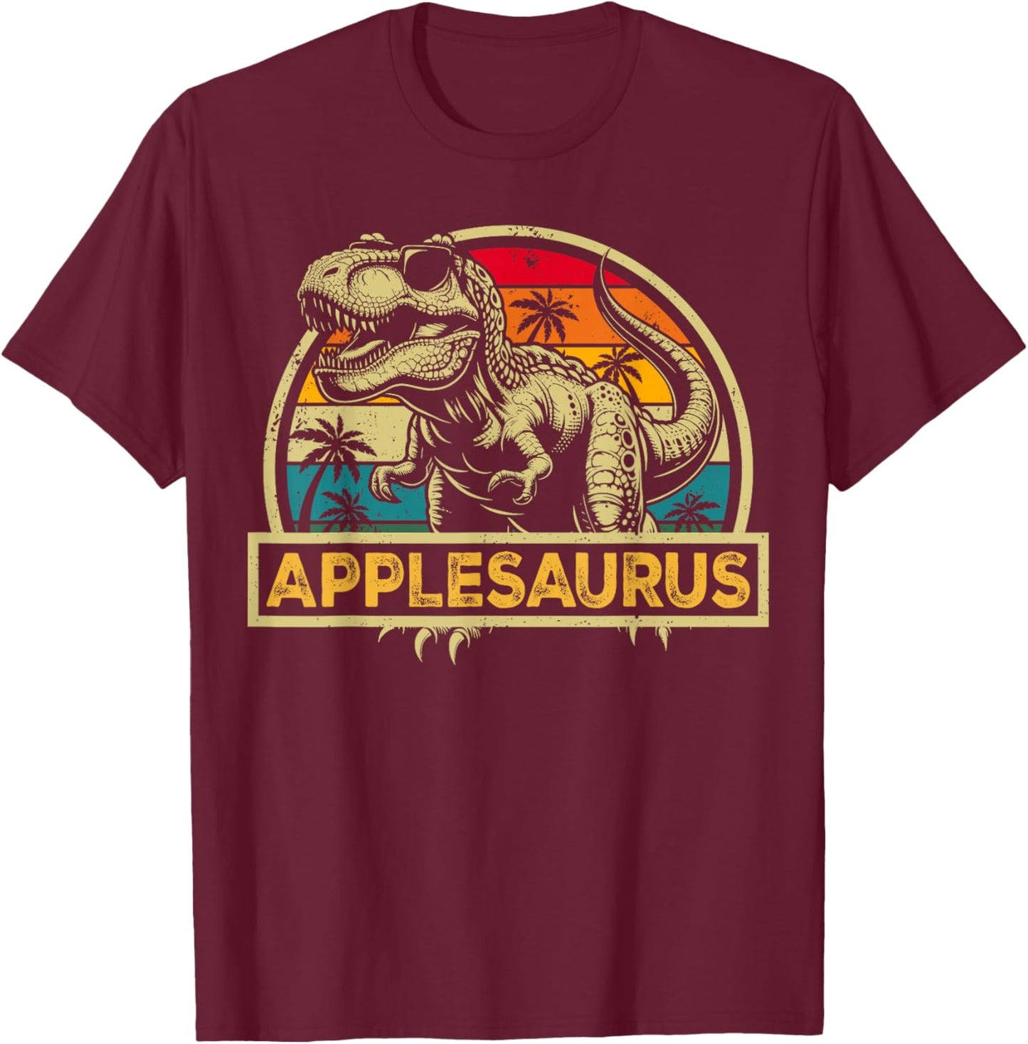 Applesaurus T Rex Dinosaur Apple Saurus Family Matching T-Shirt - T-Shirt | Maroon