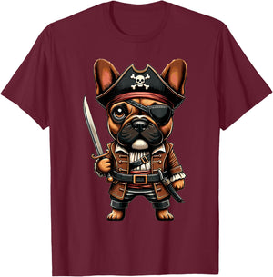 French Bulldog Pirate Dog Halloween Party Men Women Kids T-Shirt - T-Shirt | Maroon