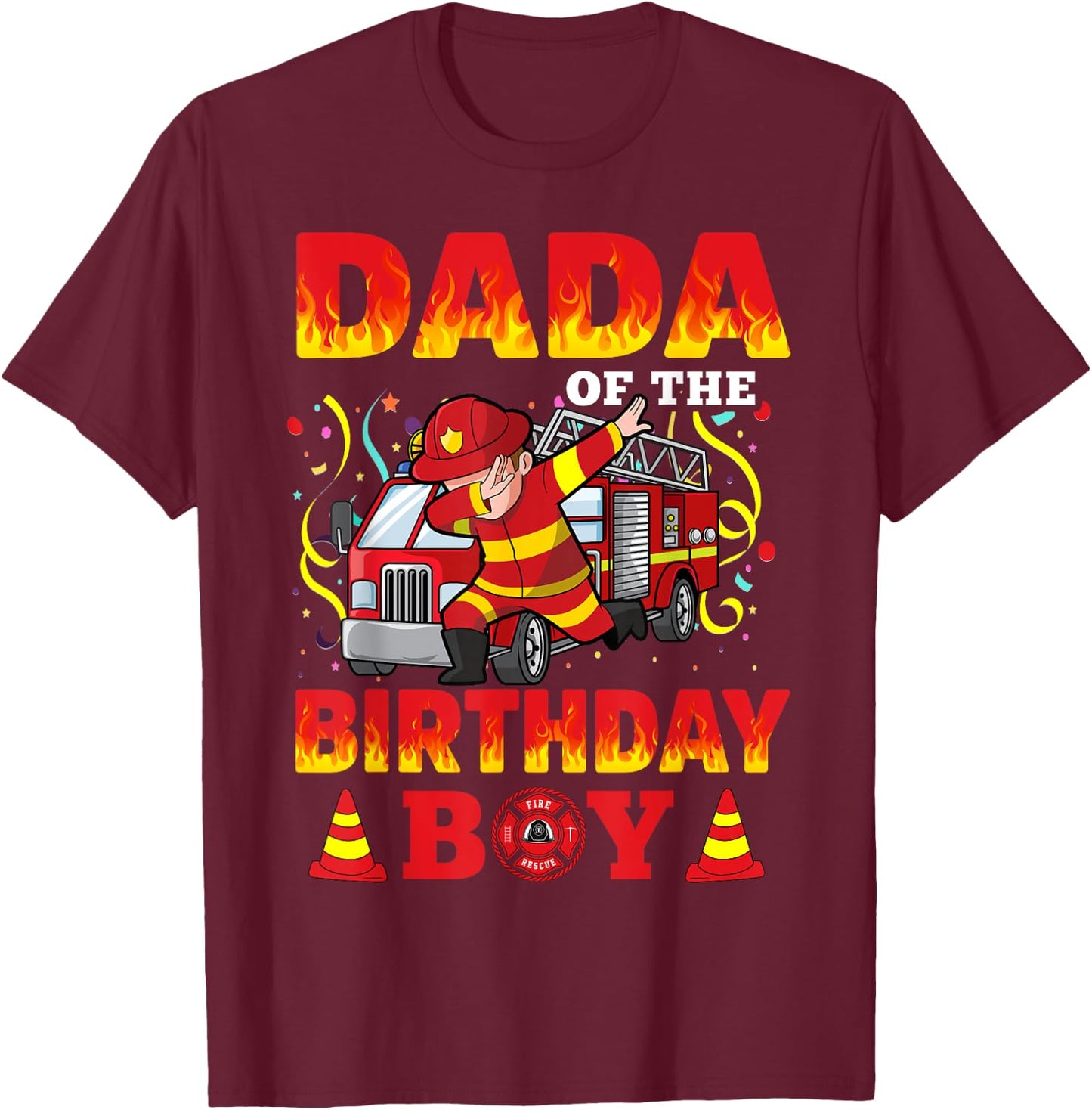 Dada Of The Birthday Boy Fire Truck Firefighter Boys T-Shirt - T-Shirt | Maroon