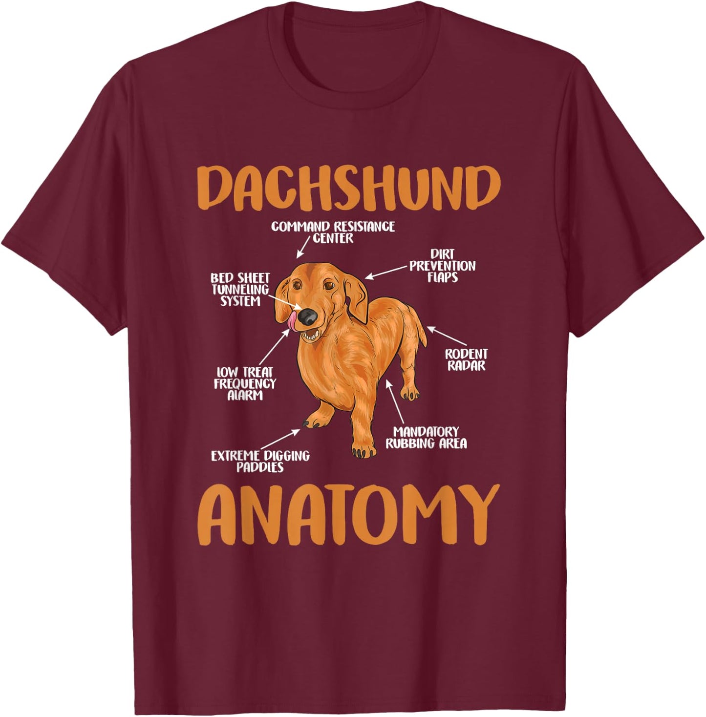 Dachshund Funny Anatomy Wiener Dog and Doxie Lovers T-Shirt - T-Shirt | Maroon