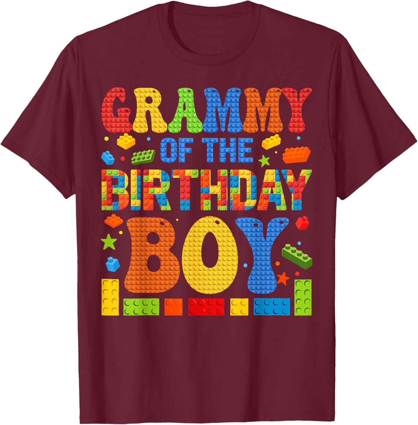 Grammy Of The Birthday Boy Building Block Birthday Party T-Shirt - T-Shirt | Maroon
