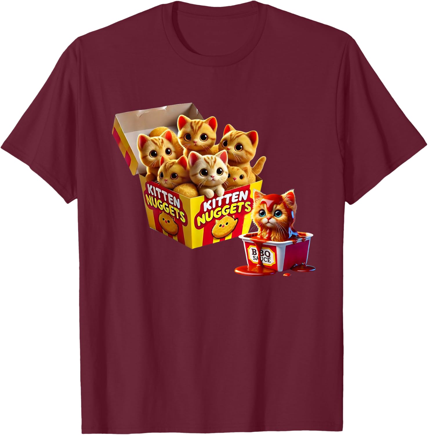 Kitten Nuggets Cat Lover Gift Food Pun Chicken Nuggets Men Women Kids T-Shirt - T-Shirt | Maroon