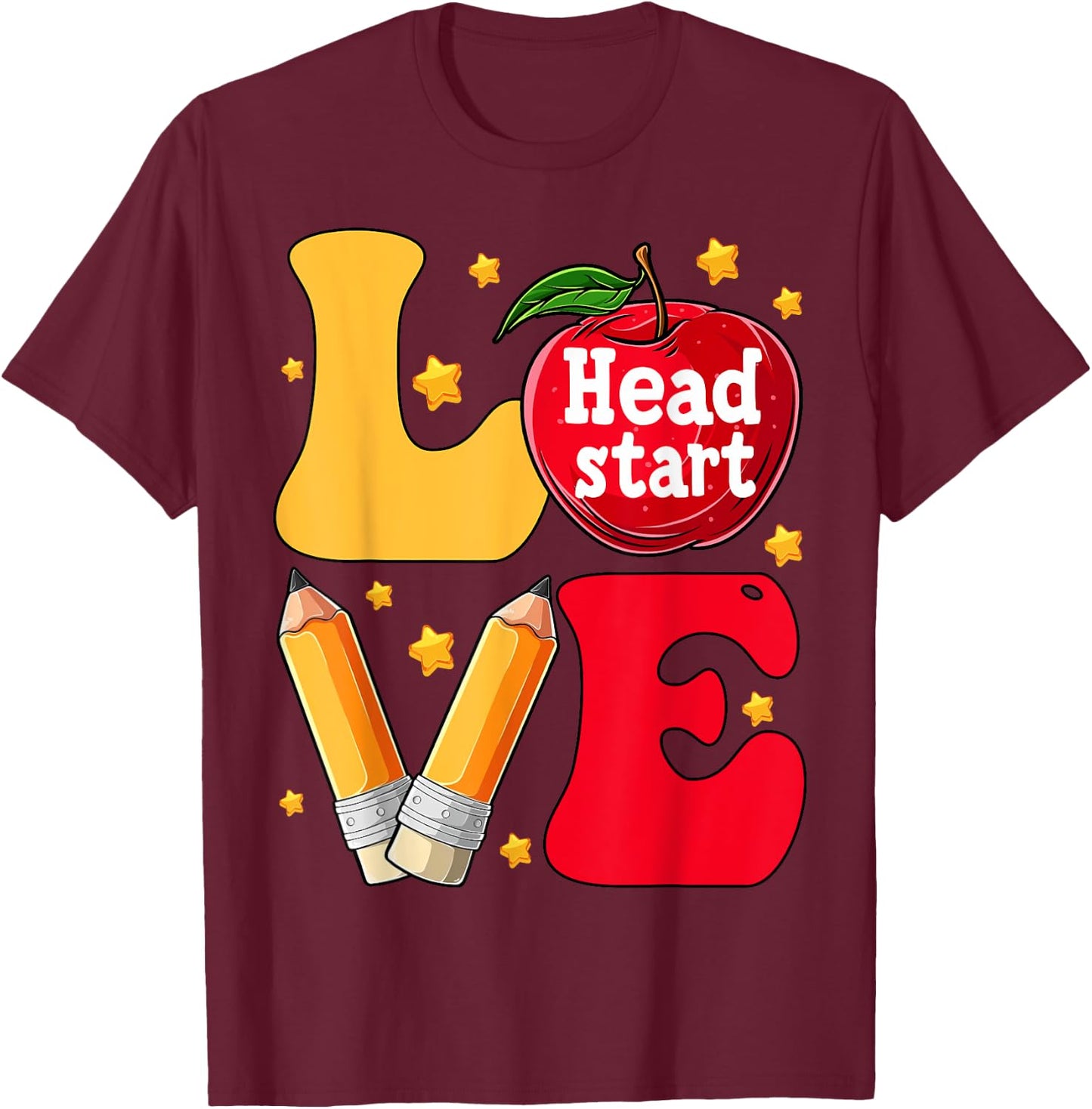 Funny Love Headstart Head Start Teachers First Day Of School Men Women Kids T-Shirt - T-Shirt | Maroon