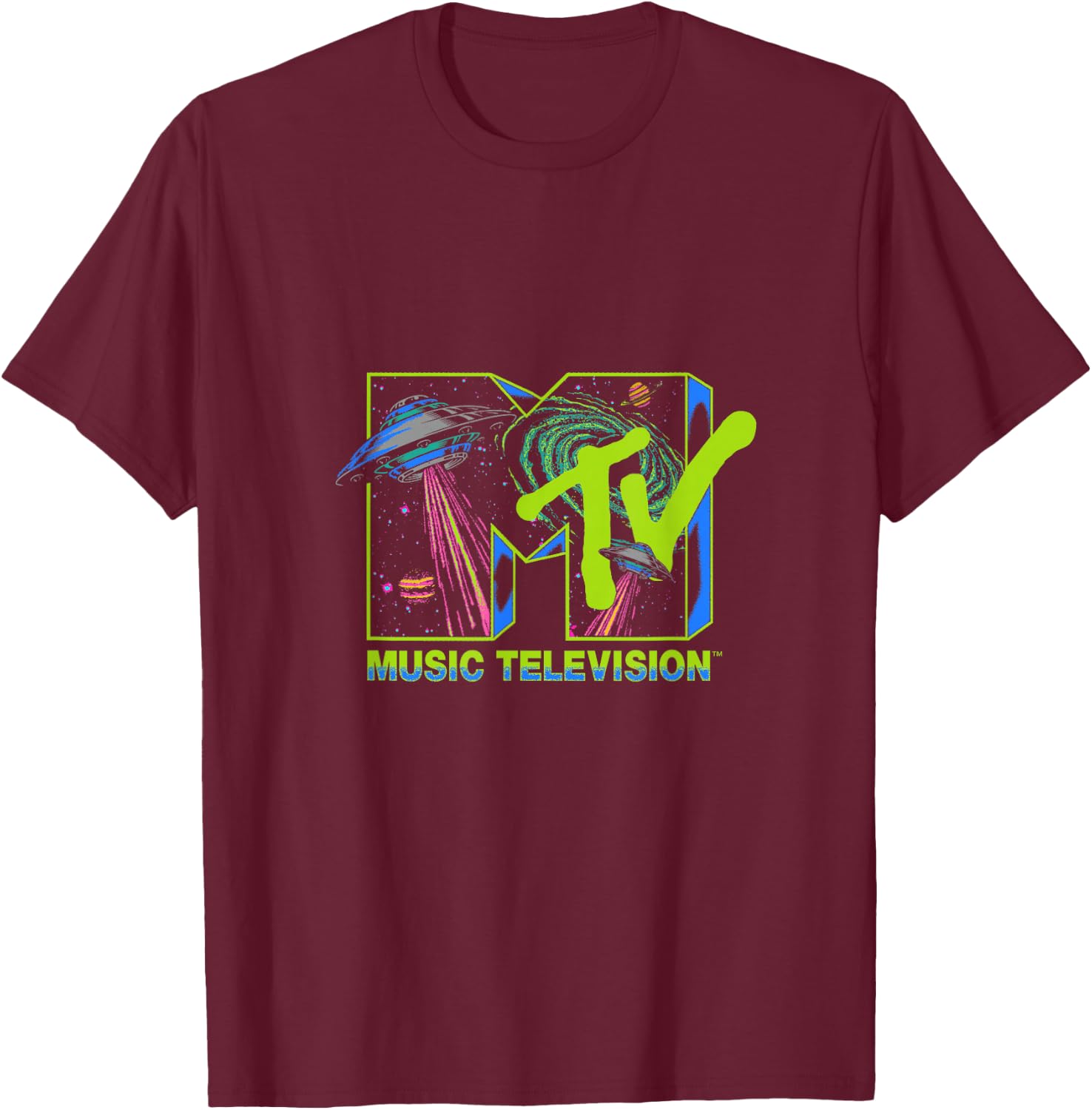 MTV Music Television Alien Invasion UFO T-Shirt - T-Shirt | Maroon