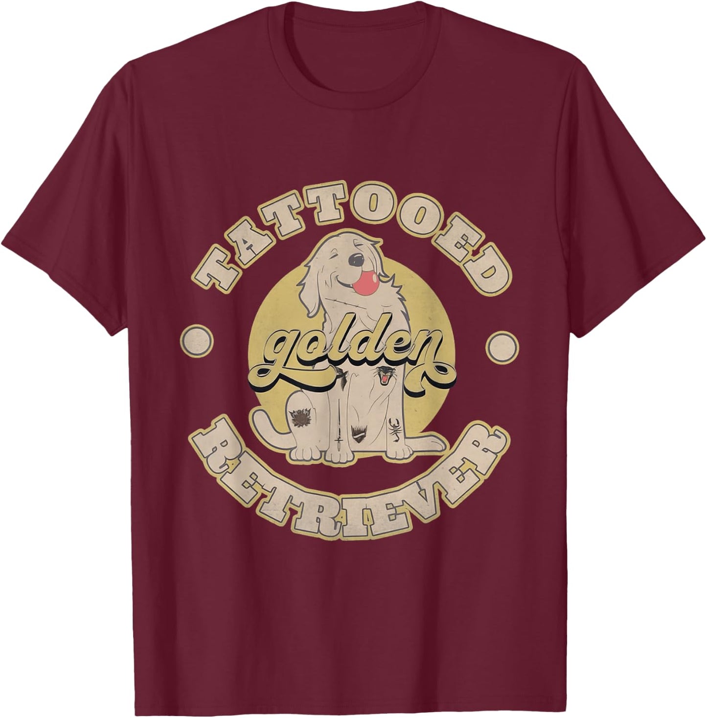 Tattooed Golden Retriever T-Shirt - T-Shirt | Maroon