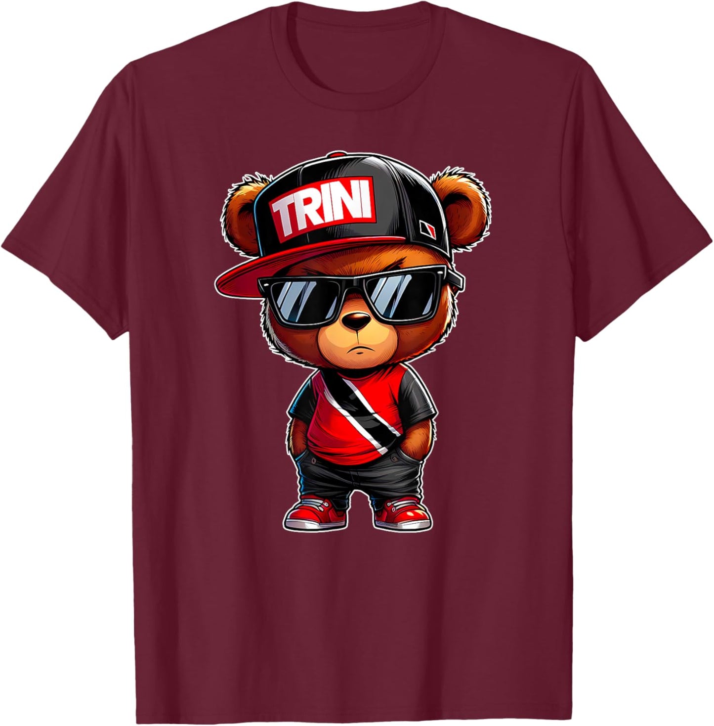 Trini Teddy Bear Cute Trinidad Flag Trinidadian Carnival Art T-Shirt - T-Shirt | Maroon