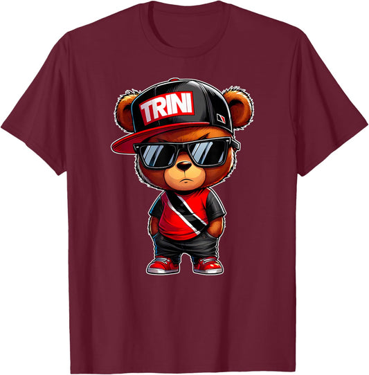 Trini Teddy Bear Cute Trinidad Flag Trinidadian Carnival Art T-Shirt - T-Shirt | Maroon