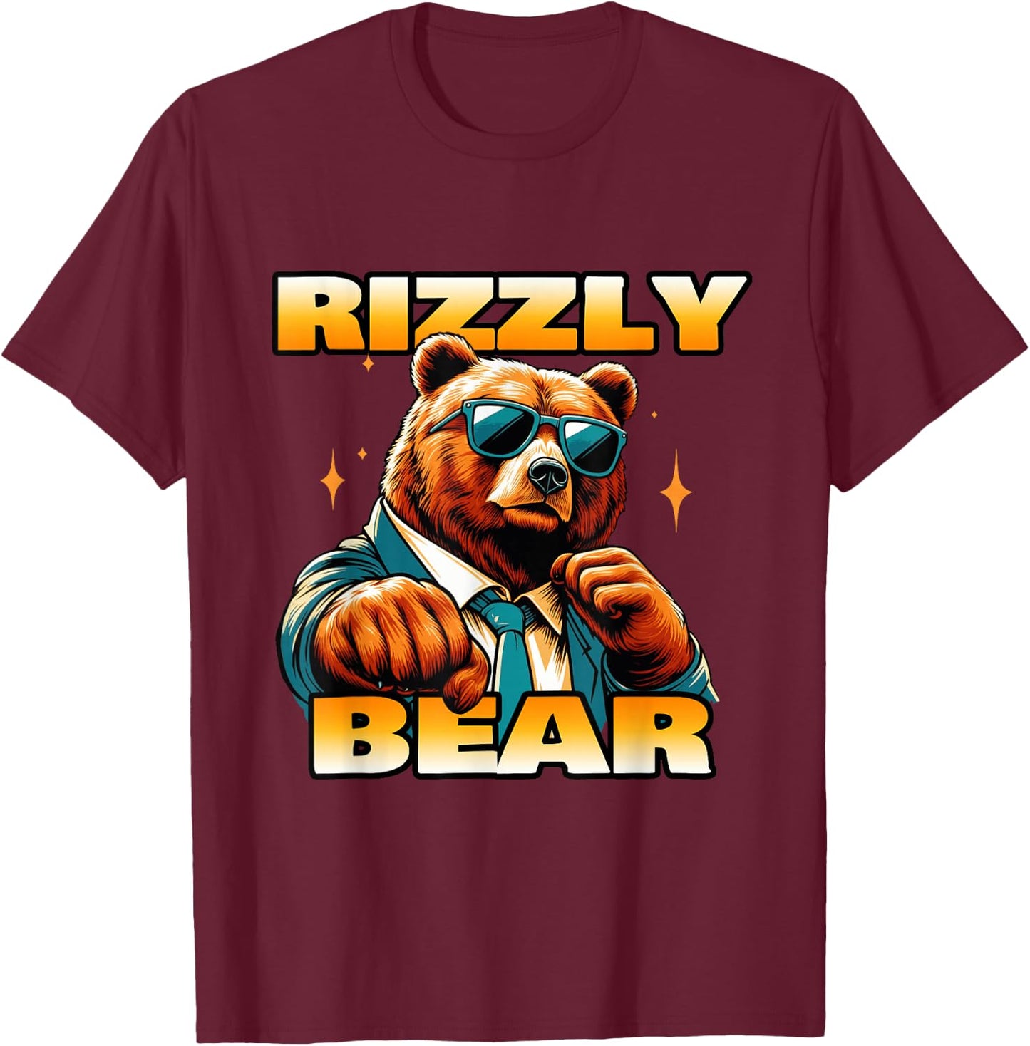 Rizzly Bear Wearing Sunglasses Cool Grizzly Bear T-Shirt - T-Shirt | Maroon