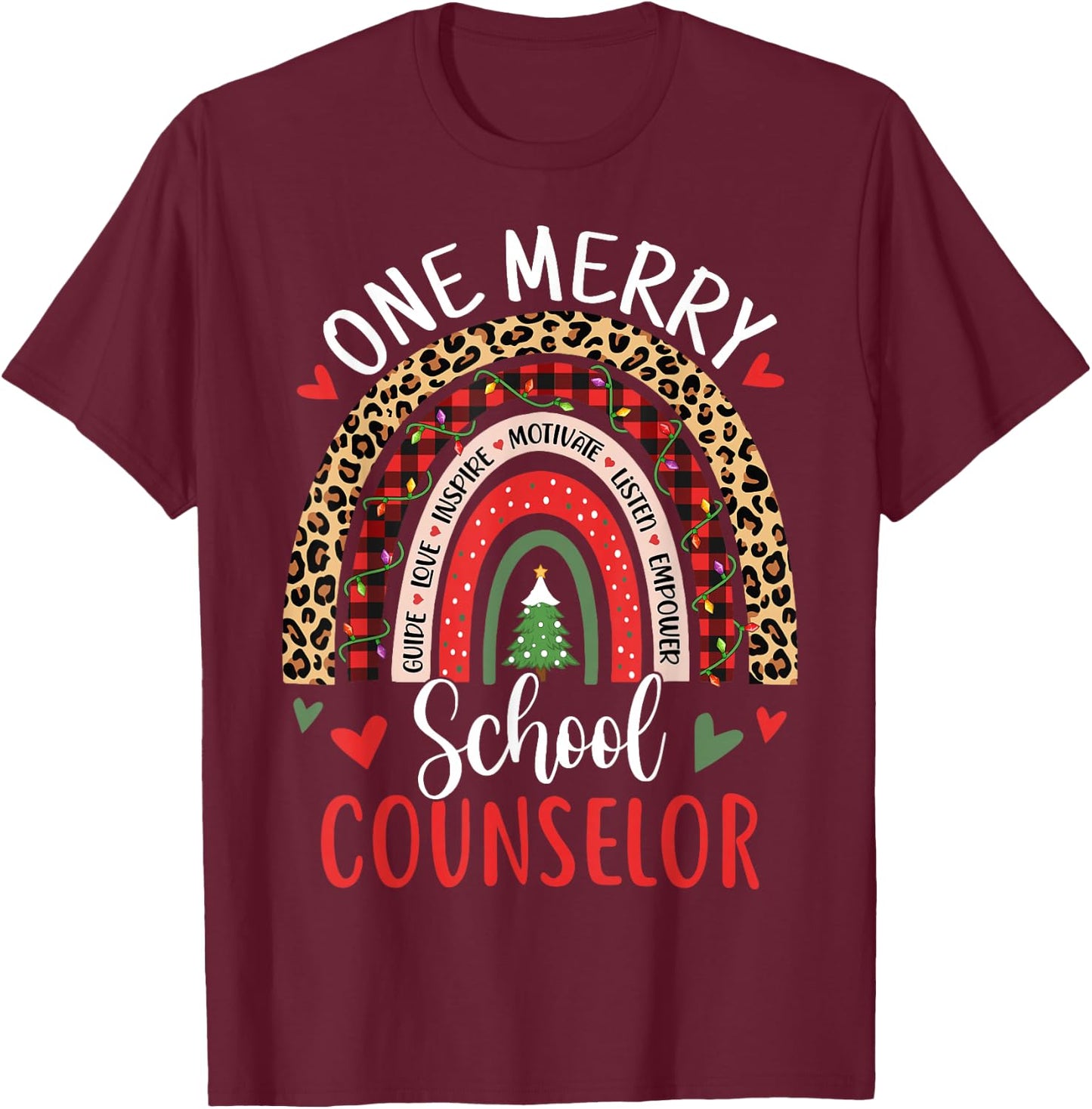 School Counselor Funny Rainbow Christmas Counselor T-Shirt - T-Shirt | Maroon