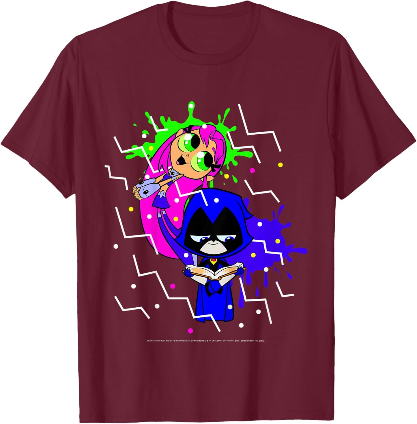 Kids DC Comics Teen Titans Go! Raven & Starfire Paint Splatter T-Shirt - T-Shirt | Maroon