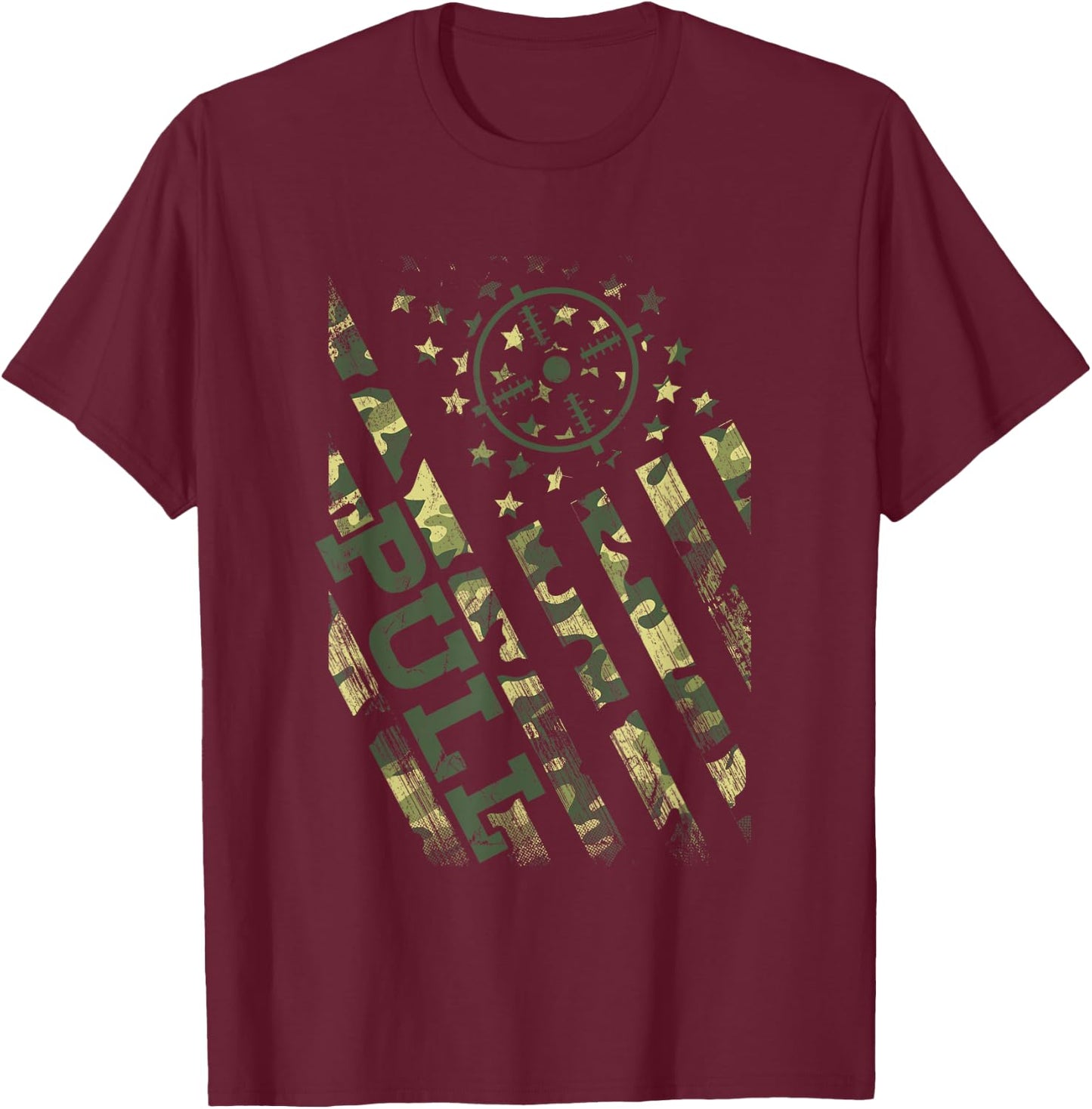 Pull Shotgun Skeet Trap Clay Pigeon Shooting Camo Usa Flag Men T-Shirt - T-Shirt | Maroon