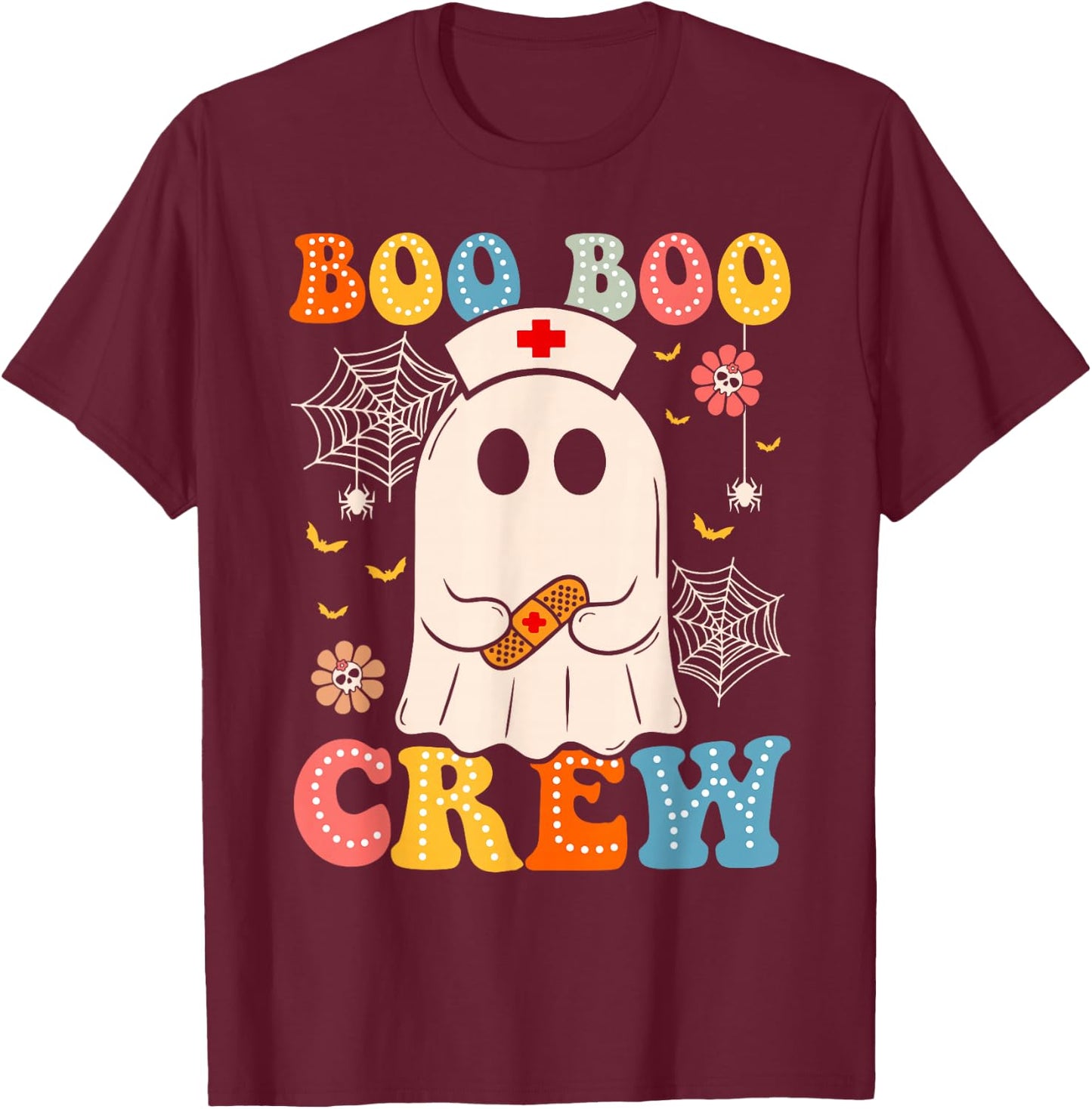 Groovy Retro Boo Boo Crew Nurse Funny Ghost Halloween Nurse T-Shirt - T-Shirt | Maroon