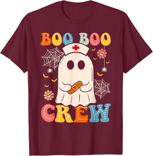 Groovy Retro Boo Boo Crew Nurse Funny Ghost Halloween Nurse T-Shirt - T-Shirt | Maroon