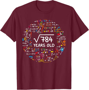 Square Root Of 784 28th Birthday 28 Year Old Gifts Math Bday T-Shirt - T-Shirt | Maroon