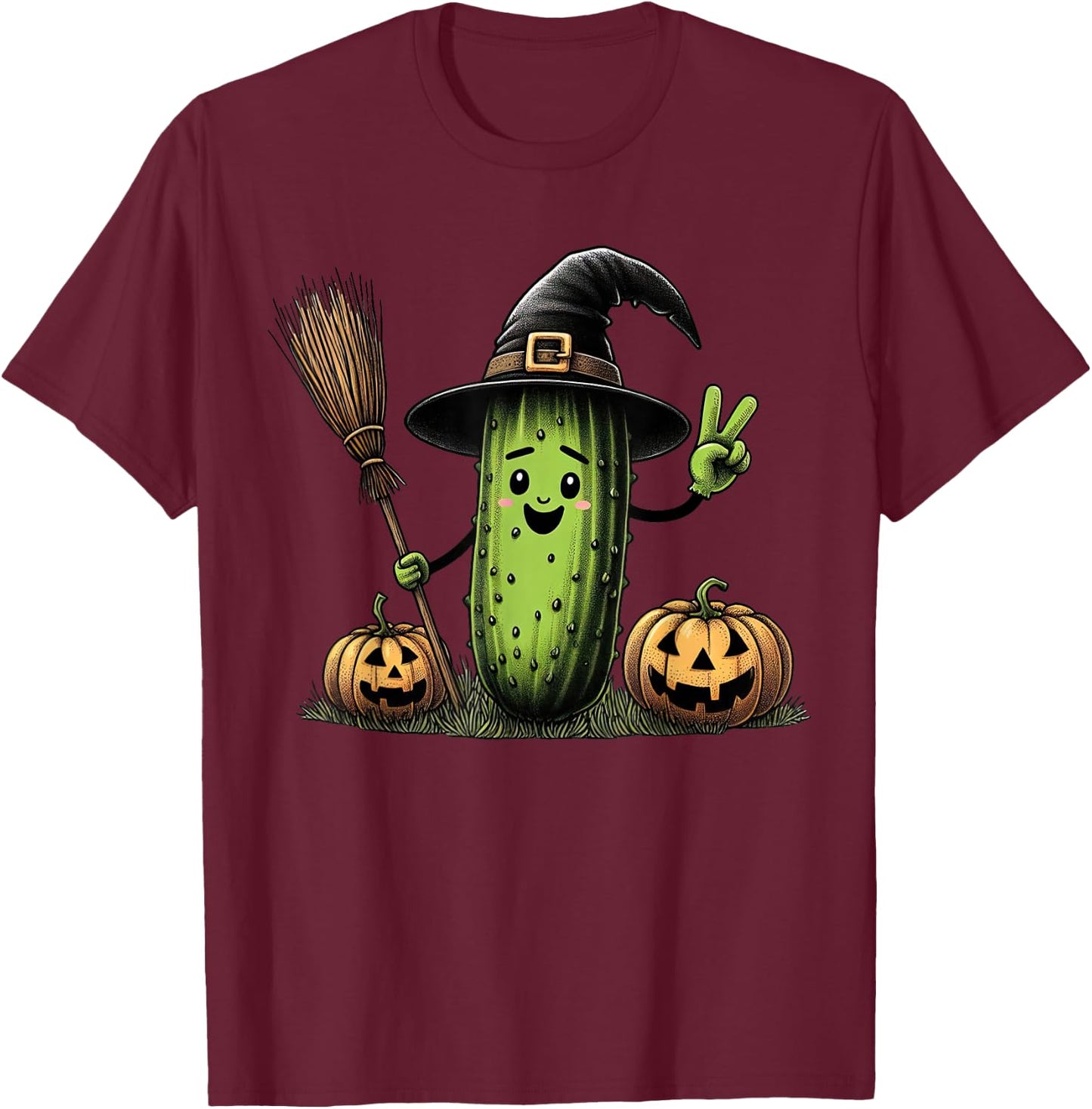 Funny Pickle Witch Pumpkin Halloween Kids T-Shirt - T-Shirt | Maroon