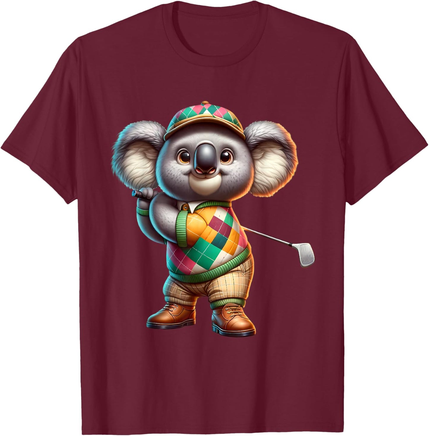 Cute Koala Play Golf Golfer Golfing Sport Men Women Kids T-Shirt - T-Shirt | Maroon