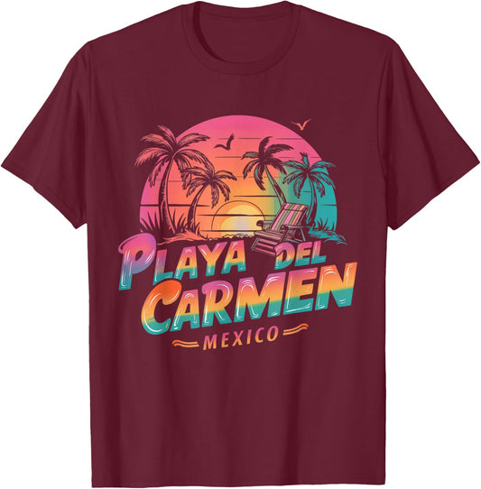 Playa Del Carmen Mexico Sunset beach Souvenir Vacation T-Shirt - T-Shirt | Maroon